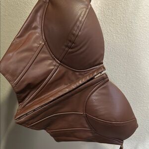 Brown Leather Bustier Top